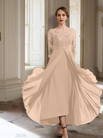 Vestidos de corte princesa/línea A para la madre de la novia, manga larga y apliques. 