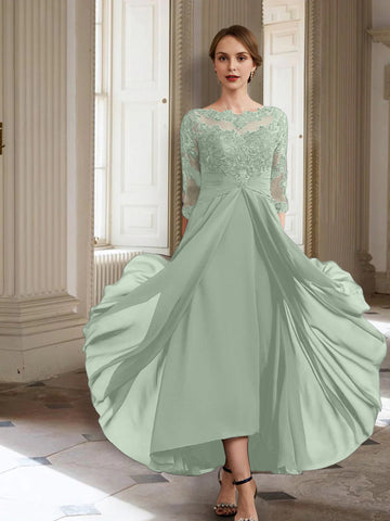 Vestidos de corte princesa/línea A para la madre de la novia, manga larga y apliques. 