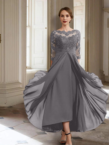 Vestidos de corte princesa/línea A para la madre de la novia, manga larga y apliques. 