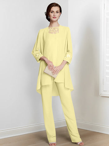 Chiffon Long Sleeves Mother Of The Bride Pantsuits With Jacket