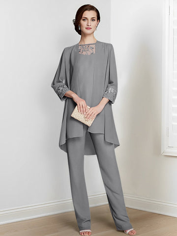 Chiffon Long Sleeves Mother Of The Bride Pantsuits With Jacket