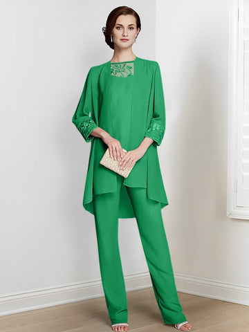 Chiffon Long Sleeves Mother Of The Bride Pantsuits With Jacket