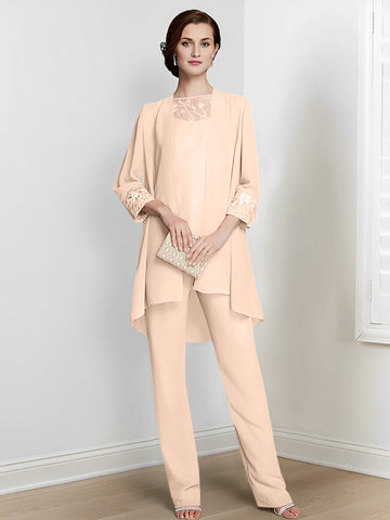 Chiffon Long Sleeves Mother Of The Bride Pantsuits With Jacket
