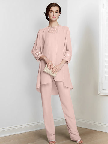 Chiffon Long Sleeves Mother Of The Bride Pantsuits With Jacket