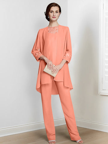 Chiffon Long Sleeves Mother Of The Bride Pantsuits With Jacket