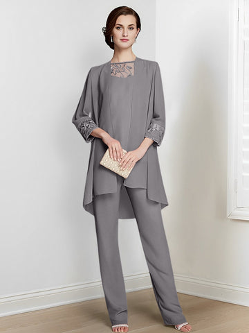 Chiffon Long Sleeves Mother Of The Bride Pantsuits With Jacket
