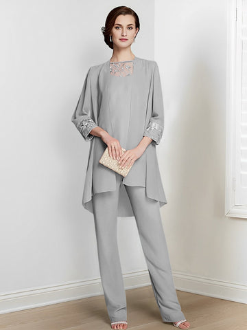 Chiffon Long Sleeves Mother Of The Bride Pantsuits With Jacket