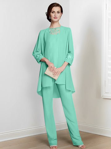 Chiffon Long Sleeves Mother Of The Bride Pantsuits With Jacket