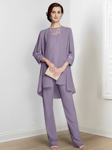 Chiffon Long Sleeves Mother Of The Bride Pantsuits With Jacket
