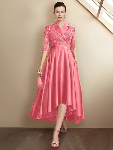 Sheath/Column V-Neck Tea-Length Mother of the Bride Dresses