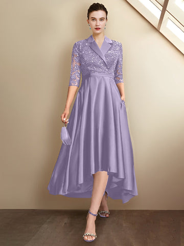 Sheath/Column V-Neck Tea-Length Mother of the Bride Dresses