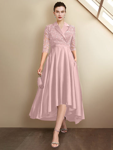 Sheath/Column V-Neck Tea-Length Mother of the Bride Dresses