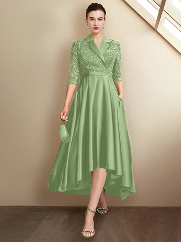 Sheath/Column V-Neck Tea-Length Mother of the Bride Dresses