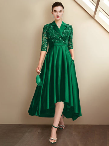 Sheath/Column V-Neck Tea-Length Mother of the Bride Dresses