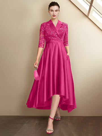 Sheath/Column V-Neck Tea-Length Mother of the Bride Dresses