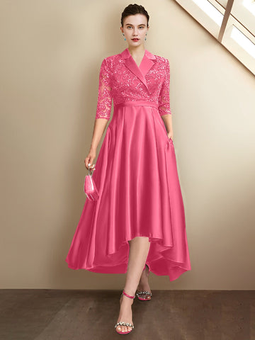Sheath/Column V-Neck Tea-Length Mother of the Bride Dresses