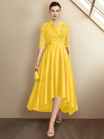Sheath/Column V-Neck Tea-Length Mother of the Bride Dresses