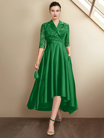 Sheath/Column V-Neck Tea-Length Mother of the Bride Dresses