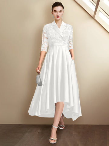 Sheath/Column V-Neck Tea-Length Mother of the Bride Dresses