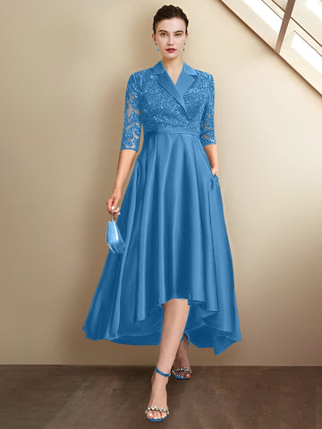 Sheath/Column V-Neck Tea-Length Mother of the Bride Dresses