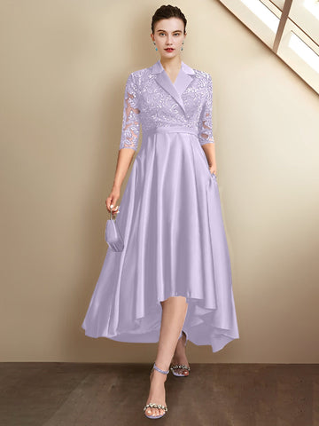 Sheath/Column V-Neck Tea-Length Mother of the Bride Dresses