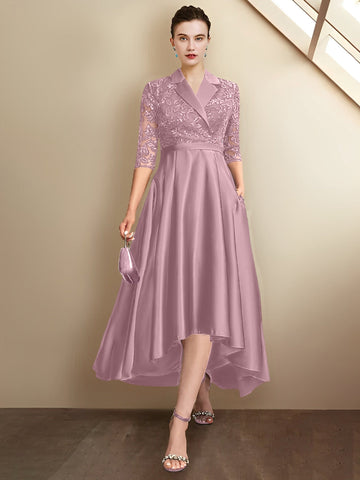 Sheath/Column V-Neck Tea-Length Mother of the Bride Dresses
