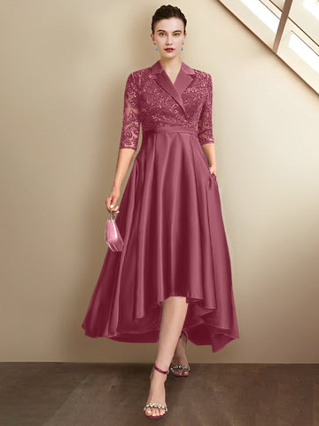 Sheath/Column V-Neck Tea-Length Mother of the Bride Dresses