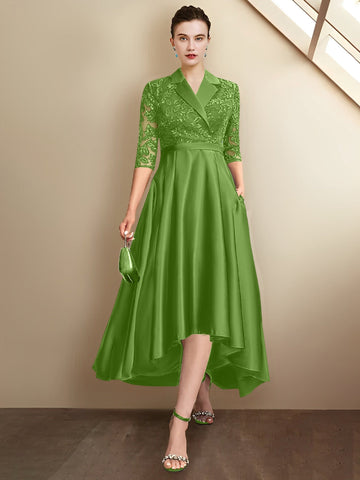 Sheath/Column V-Neck Tea-Length Mother of the Bride Dresses