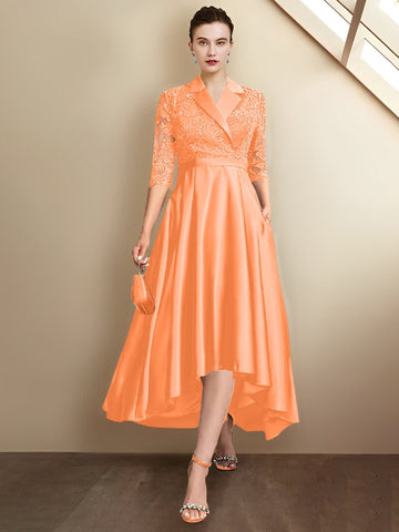 Sheath/Column V-Neck Tea-Length Mother of the Bride Dresses