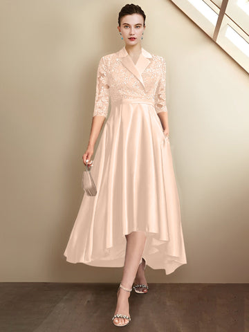 Sheath/Column V-Neck Tea-Length Mother of the Bride Dresses