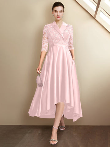Sheath/Column V-Neck Tea-Length Mother of the Bride Dresses
