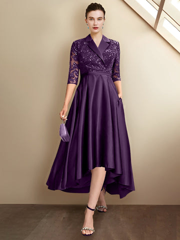 Sheath/Column V-Neck Tea-Length Mother of the Bride Dresses