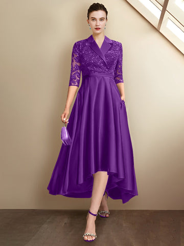 Sheath/Column V-Neck Tea-Length Mother of the Bride Dresses