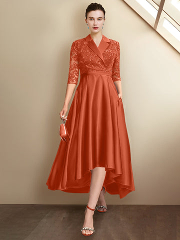 Sheath/Column V-Neck Tea-Length Mother of the Bride Dresses
