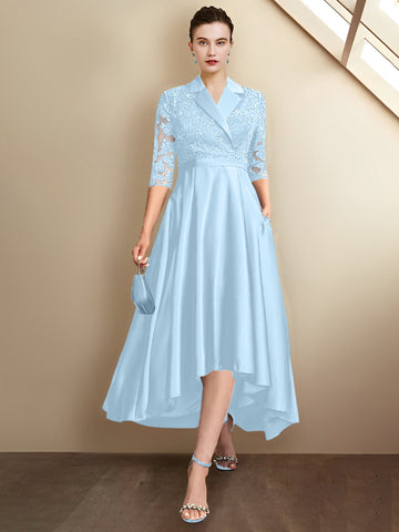 Sheath/Column V-Neck Tea-Length Mother of the Bride Dresses