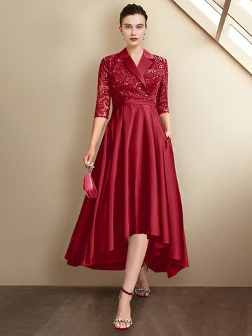 Sheath/Column V-Neck Tea-Length Mother of the Bride Dresses