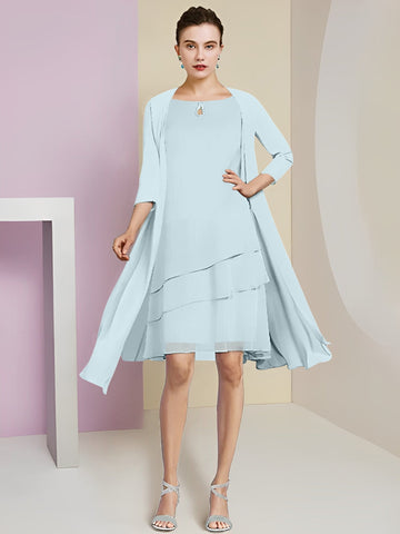 A-Line/Princess Jewel Neck Knee-Length Mother of the Bride Dresses