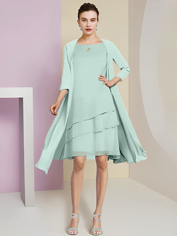 A-Line/Princess Jewel Neck Knee-Length Mother of the Bride Dresses