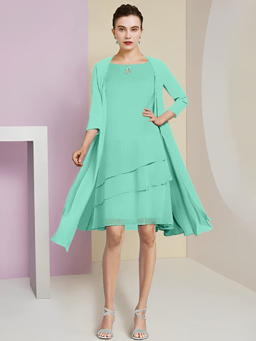 A-Line/Princess Jewel Neck Knee-Length Mother of the Bride Dresses