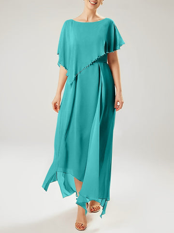 Vestidos de corte recto/columna para la madre de la novia, manga corta y borla. 