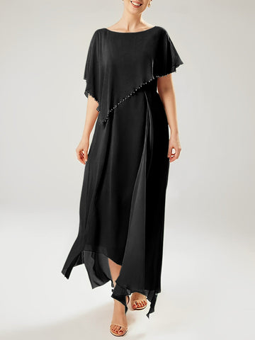 Vestidos de corte recto/columna para la madre de la novia, manga corta y borla. 