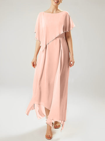 Vestidos de corte recto/columna para la madre de la novia, manga corta y borla. 