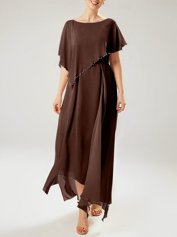 Vestidos de corte recto/columna para la madre de la novia, manga corta y borla. 