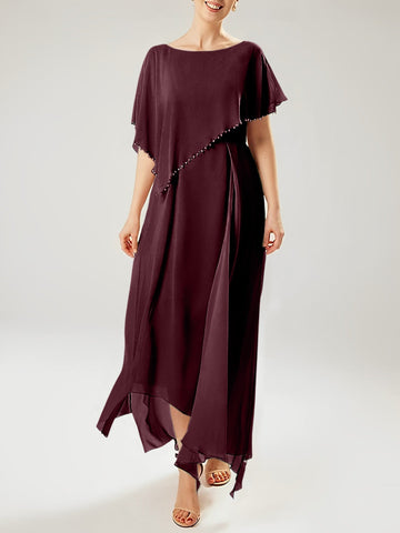 Vestidos de corte recto/columna para la madre de la novia, manga corta y borla. 