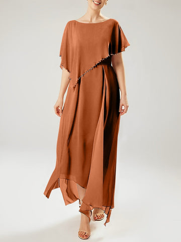 Vestidos de corte recto/columna para la madre de la novia, manga corta y borla. 