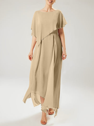 Vestidos de corte recto/columna para la madre de la novia, manga corta y borla. 