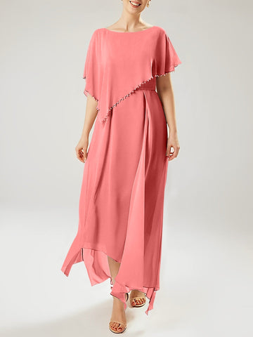 Vestidos de corte recto/columna para la madre de la novia, manga corta y borla. 