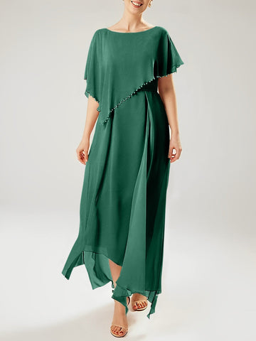 Vestidos de corte recto/columna para la madre de la novia, manga corta y borla. 