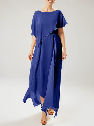 Vestidos de corte recto/columna para la madre de la novia, manga corta y borla. 