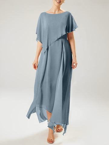 Vestidos de corte recto/columna para la madre de la novia, manga corta y borla. 